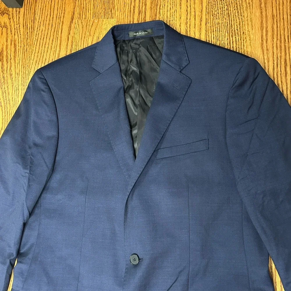 Calvin Klein Mens Blazer Career Suit Single Breasted Navy Wool 42 L
